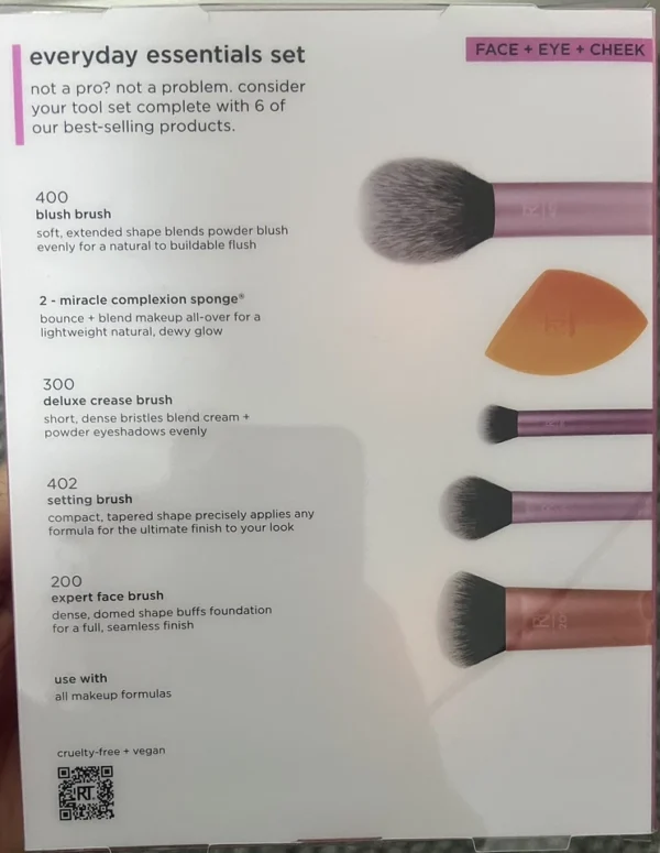 Real Techniques Makeup Brush Set Everyday Essentials + Makeup Sponge Kit